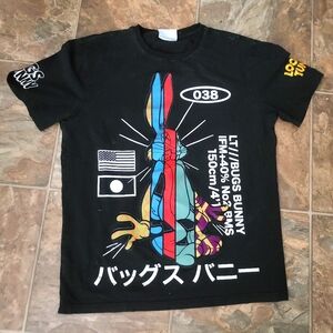 Black Graphic T-Shirt with Bugs Bunny CHINESE  Design